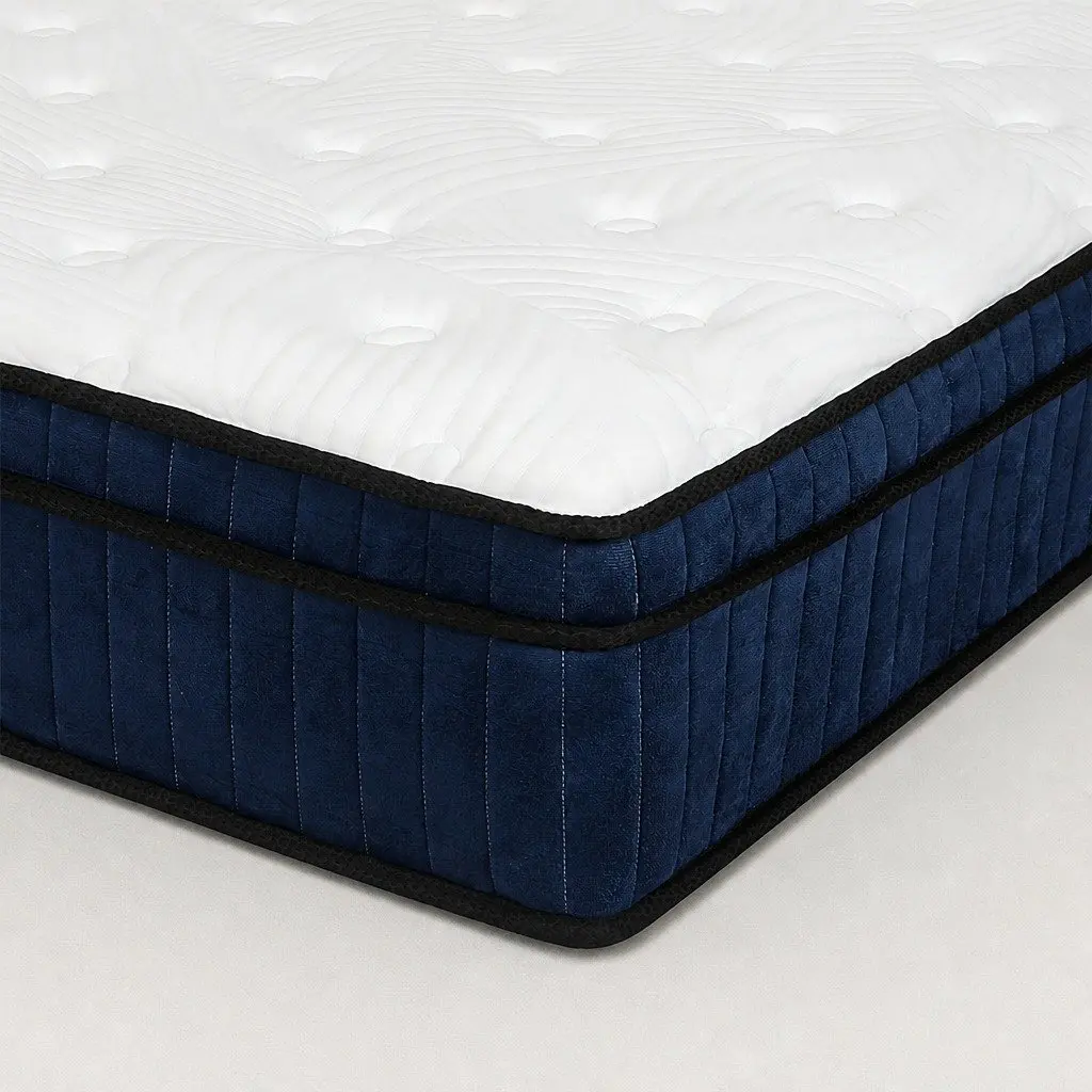 Queen Size Mattress Hybrid Foam 34cm White and Blue 7 Zone Pocket Spring Medium Firm Support