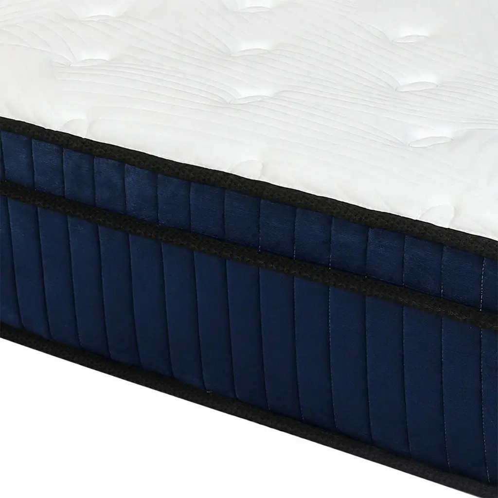 7 Zone Pocket Spring Mattress Hybrid Foam Single Bed 34cm White and Blue Medium Firm Orthopedic Support