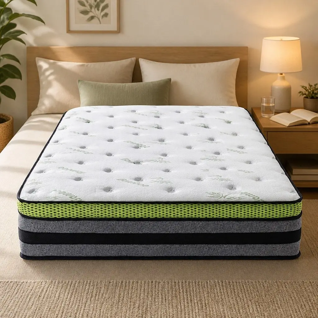 Double Pocket Spring Mattress Medium-Firm 7-Zone Support Cool Gel Memory Foam