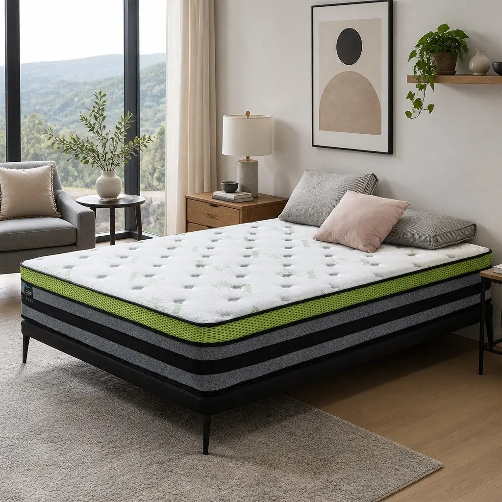 Double Pocket Spring Mattress Medium-Firm 7-Zone Support Cool Gel Memory Foam