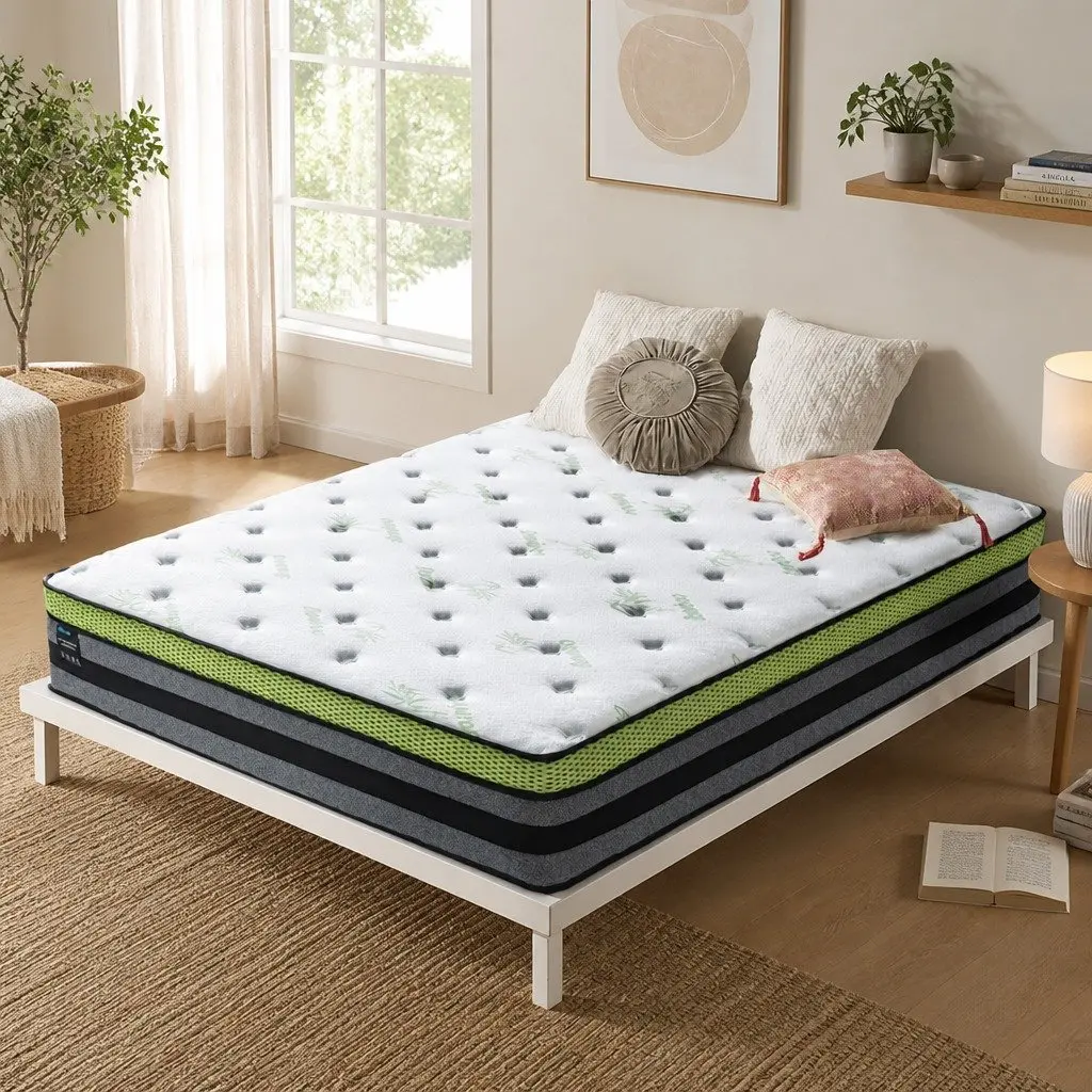 Double Pocket Spring Mattress Medium-Firm 7-Zone Support Cool Gel Memory Foam