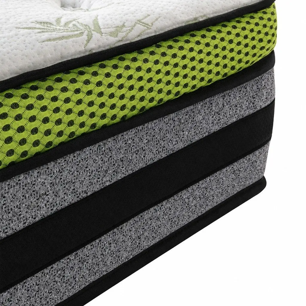 Queen Pocket Spring Mattress Medium-Firm 203x153cm Cool Gel Memory Foam White Grey Green