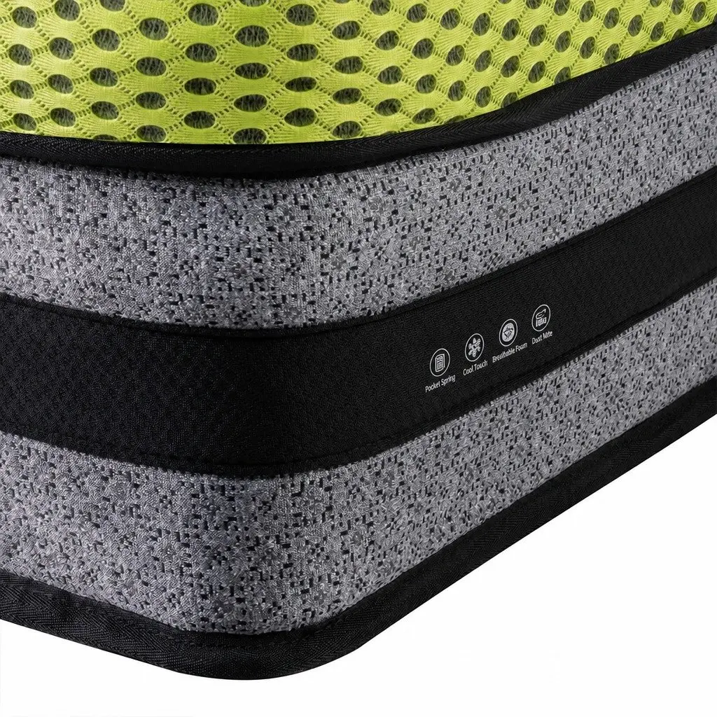 Queen Pocket Spring Mattress Medium-Firm 203x153cm Cool Gel Memory Foam White Grey Green