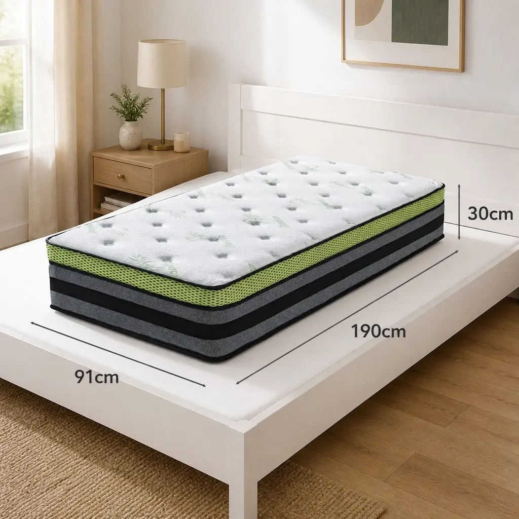 Single Pocket Spring Mattress Cooling Gel Memory Foam Medium-Firm Support