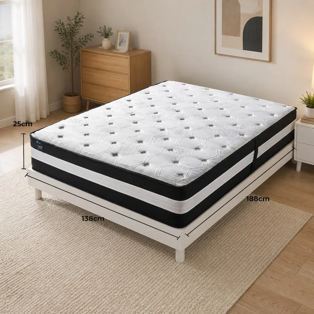 Pocket Spring Mattress 25cm Medium Firm Cool Gel Ice Silk 5 Zone Support