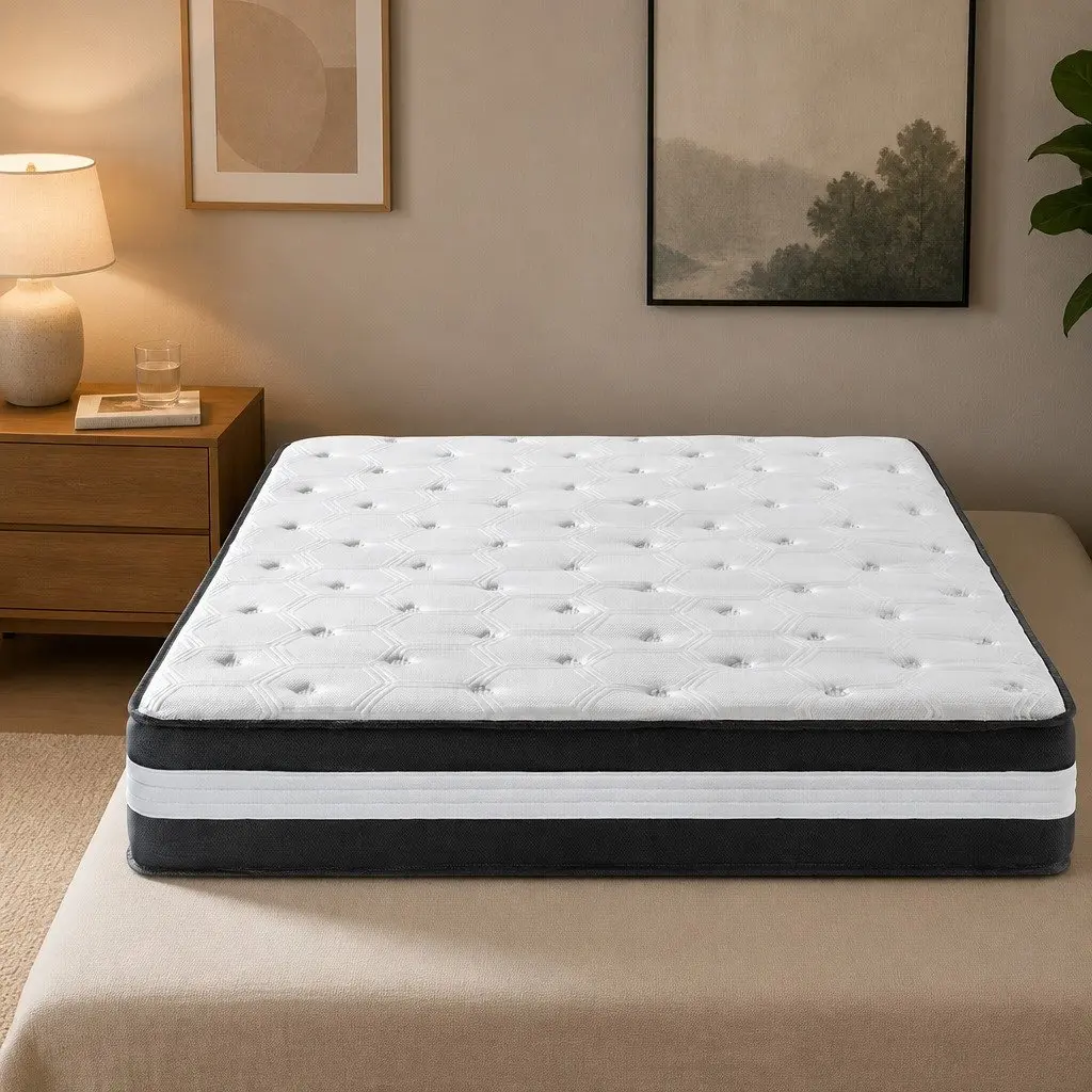King Mattress 5 Zone Pocket Spring 25cm Medium Firm Support Cool Gel Ice Silk Black White