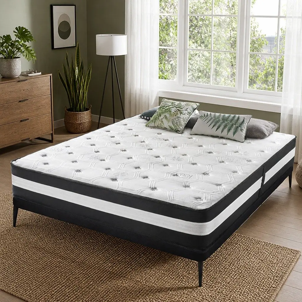 King Mattress 5 Zone Pocket Spring 25cm Medium Firm Support Cool Gel Ice Silk Black White