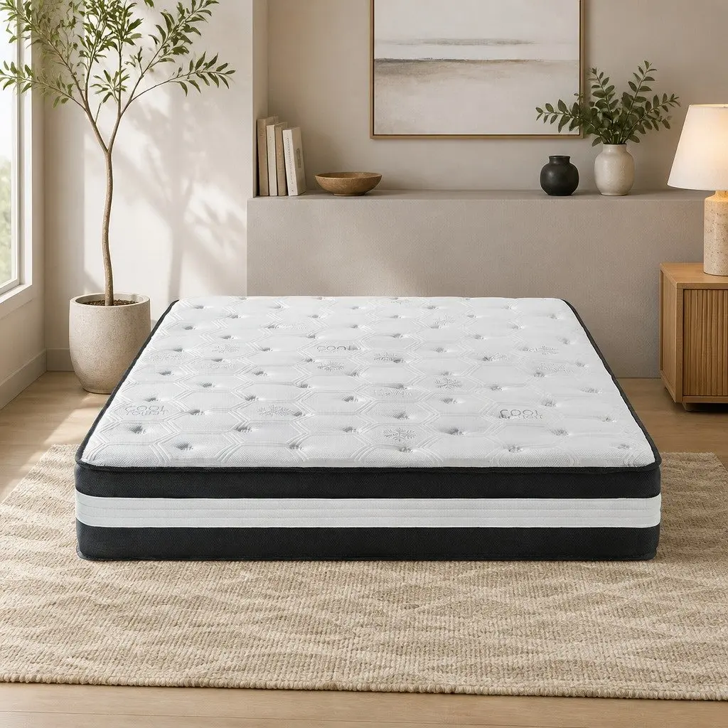 Queen Pocket Spring Mattress 5 Zone 25cm Medium Firm Support Ice Silk Black White