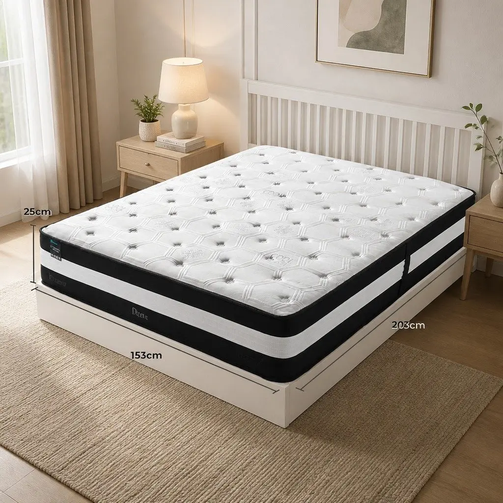 Queen Pocket Spring Mattress 5 Zone 25cm Medium Firm Support Ice Silk Black White