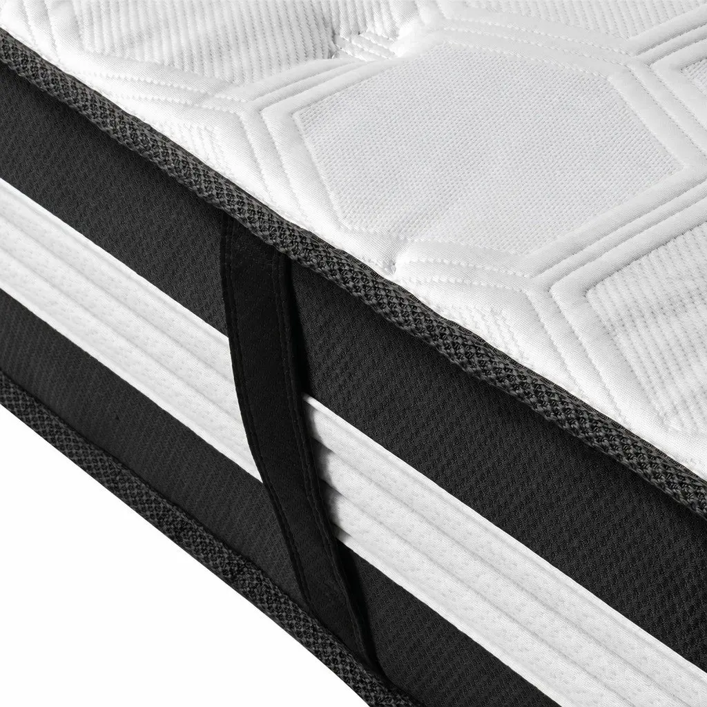Queen Pocket Spring Mattress 5 Zone 25cm Medium Firm Support Ice Silk Black White