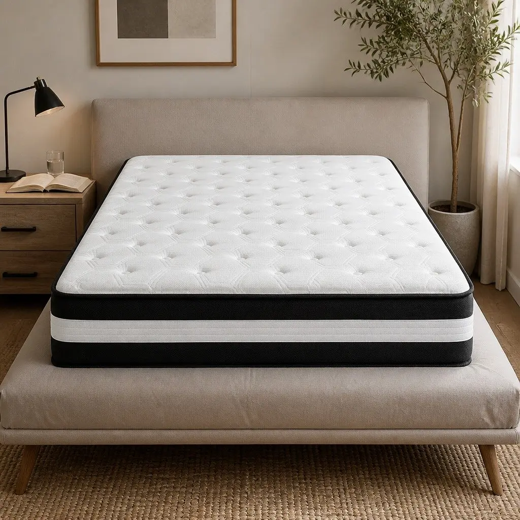 Single Mattress 5 Zone Pocket Spring 190cm x 90cm 25cm Medium Firm Cool Gel Memory Foam Ice Silk Fabric Black or White