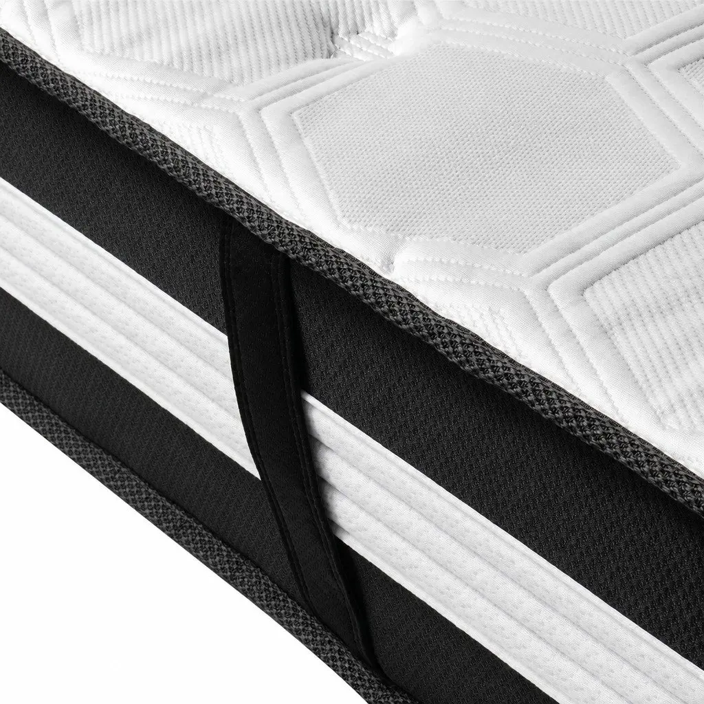 Single Mattress 5 Zone Pocket Spring 190cm x 90cm 25cm Medium Firm Cool Gel Memory Foam Ice Silk Fabric Black or White