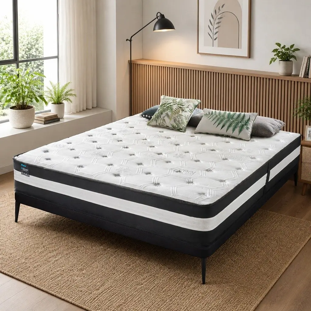 Single Mattress 5 Zone Pocket Spring 190cm x 90cm 25cm Medium Firm Cool Gel Memory Foam Ice Silk Fabric Black or White