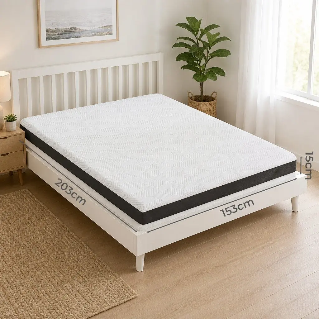 Gel Memory Foam Mattress 15cm Medium Firm Cooling Breathable White