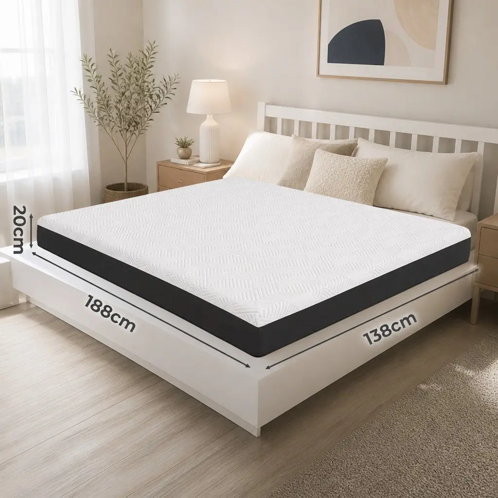 Memory Foam Mattress Pad Double Gel Cooling Hypoallergenic 20cm White
