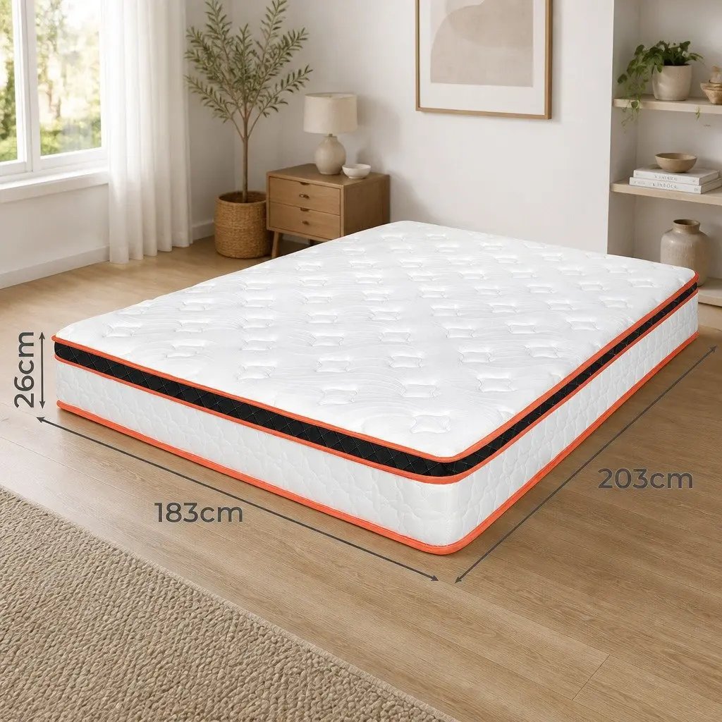 Hybrid Foam Mattress 7 Zone Pocket Spring King Size Medium Firm Support White Orange Black