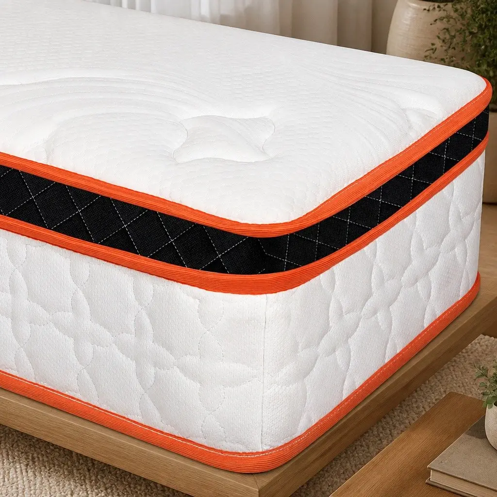 Hybrid Foam Mattress 7 Zone Pocket Spring King Size Medium Firm Support White Orange Black