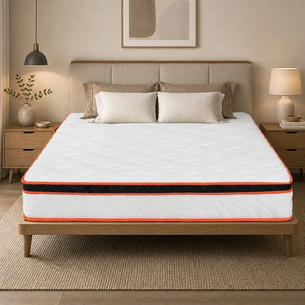 7 Zone Pocket Spring Mattress Hybrid Foam Queen Medium Firm Orthopedic White Orange Black