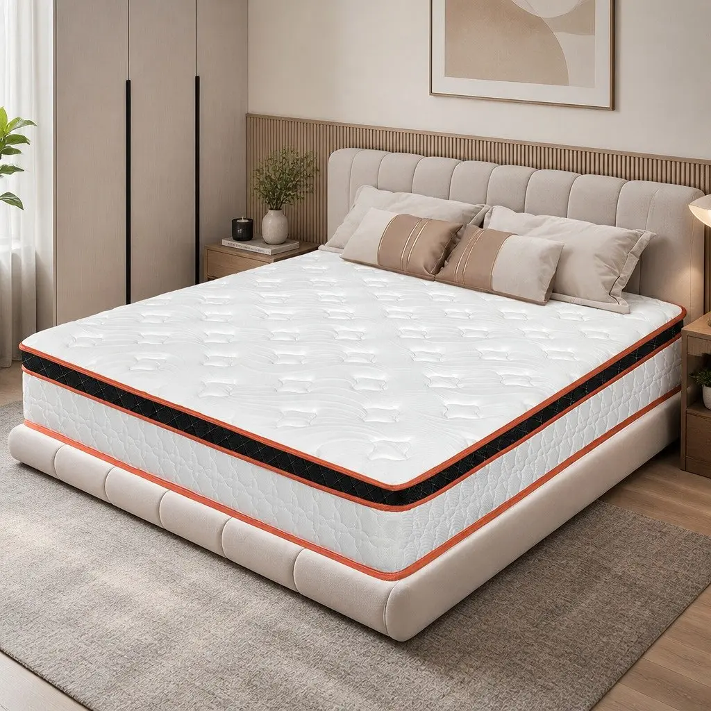 7 Zone Pocket Spring Mattress Hybrid Foam Queen Medium Firm Orthopedic White Orange Black