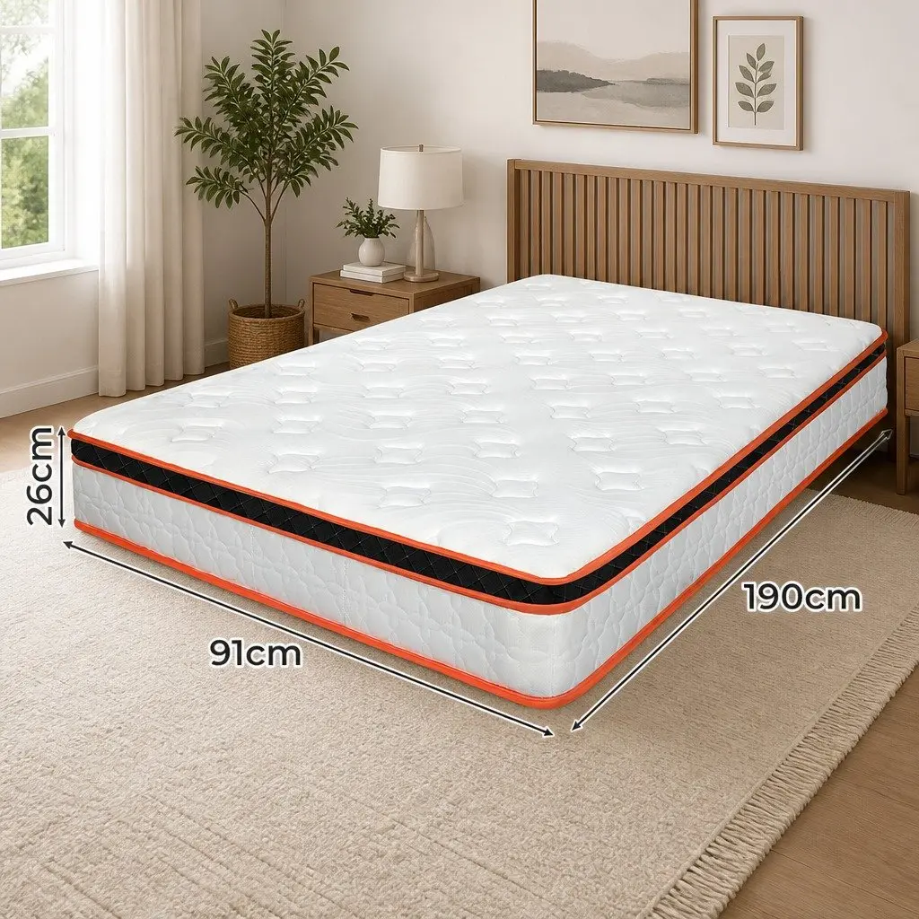 Pocket Spring Mattress Hybrid Foam Medium Firm Single White Orange Black