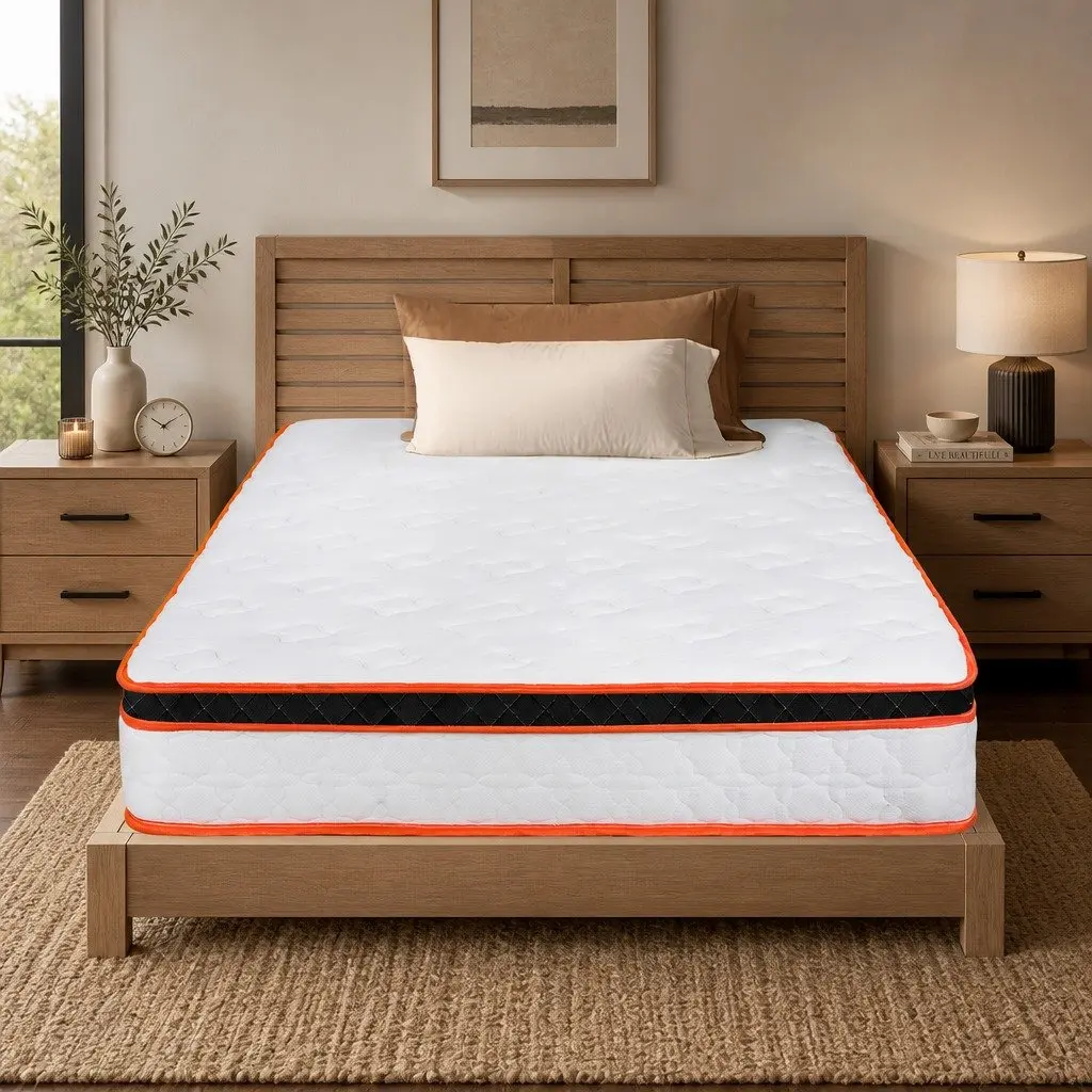 Pocket Spring Mattress Hybrid Foam Medium Firm Single White Orange Black