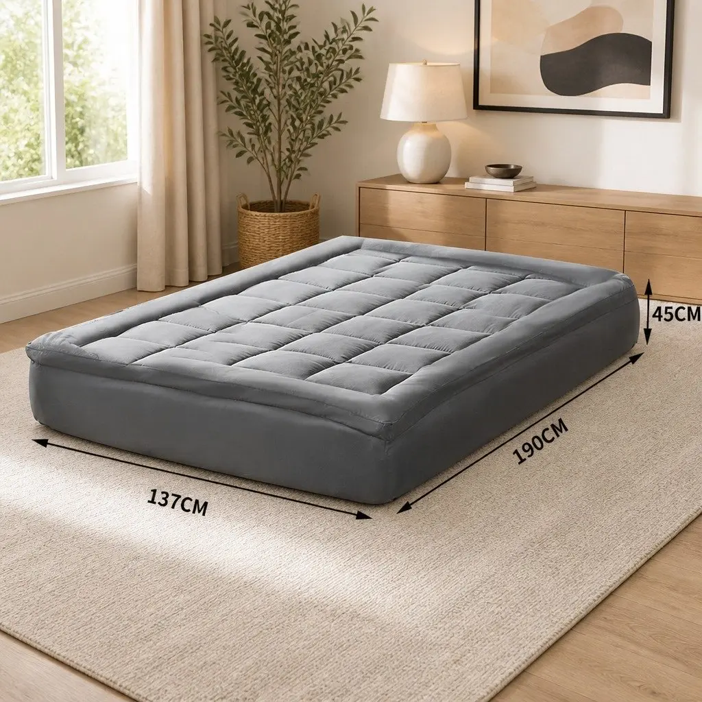 Double Bed Mattress Topper Bamboo Charcoal Fibre Soft Cushion Fitted Elastic Charcoal 190cm x 137cm