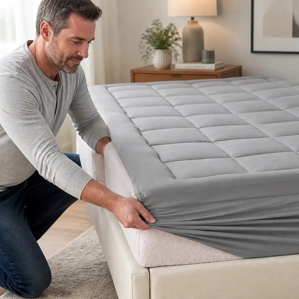 Mattress Topper King Single Fitted Charcoal Bamboo Charcoal Fibre 1000GSM Elastic Skirt