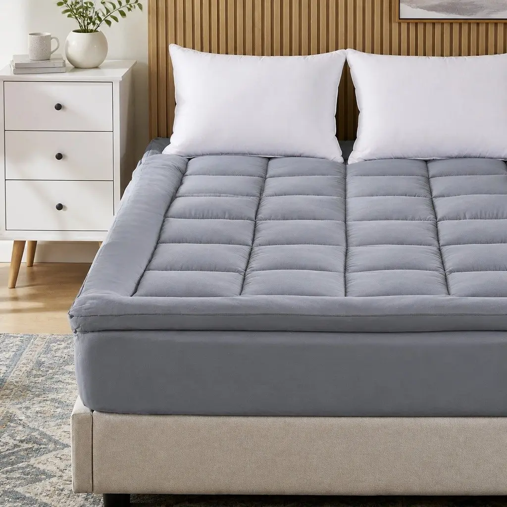 Mattress Topper King Single Fitted Charcoal Bamboo Charcoal Fibre 1000GSM Elastic Skirt