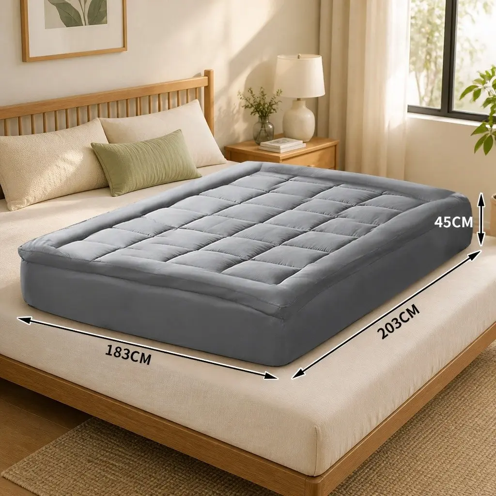 Mattress Topper King Bamboo Charcoal Fibre Polyester 203cm x 183cm Charcoal
