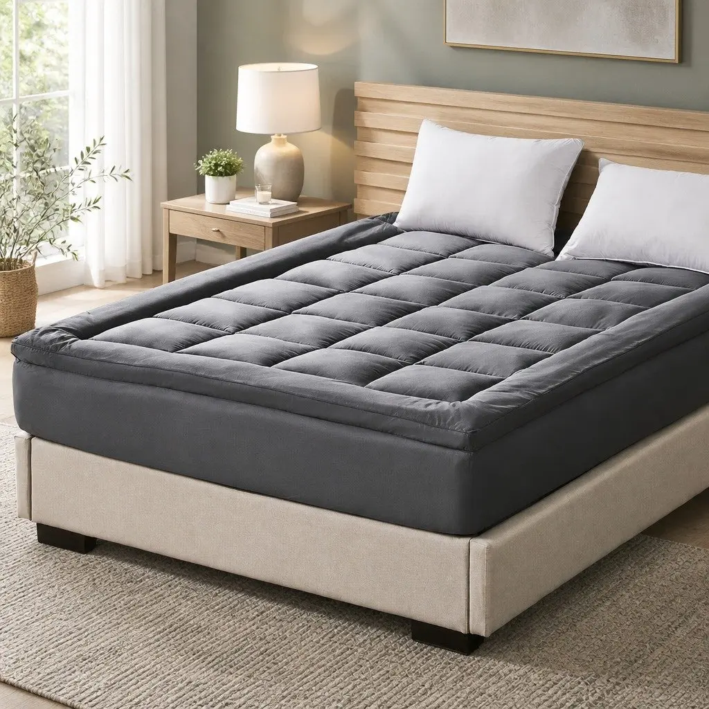 Mattress Topper King Bamboo Charcoal Fibre Polyester 203cm x 183cm Charcoal
