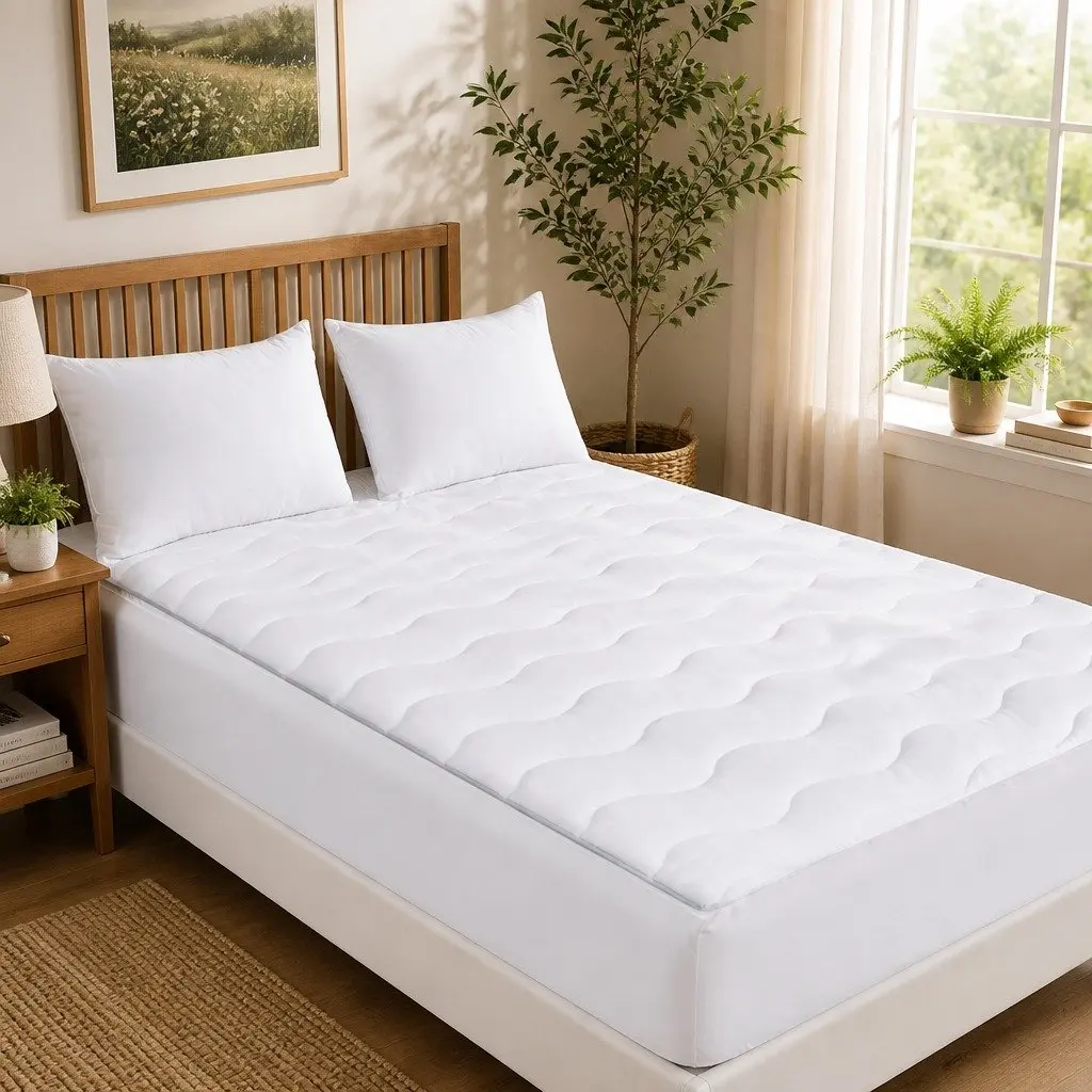 Cooling Mattress Topper Memory Foam Queen Size White Breathable Removable Washable
