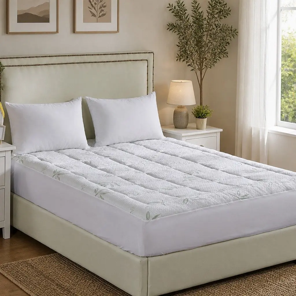 Bamboo Pillowtop Mattress Topper Double Fitted 190cm x 137cm White