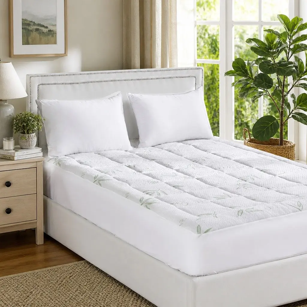 Bamboo Pillowtop Mattress Topper Double Fitted 190cm x 137cm White