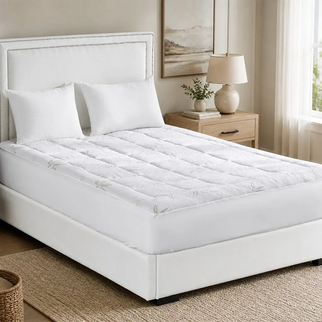 Mattress Topper Bamboo Pillowtop King Size Ultra Soft Cooling Fitted White