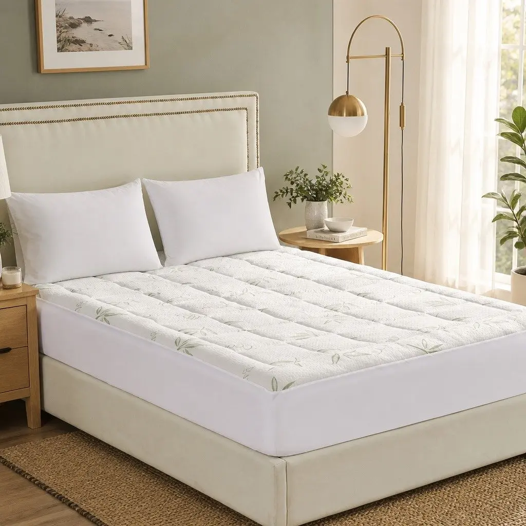 Mattress Topper Bamboo Pillowtop King Size Ultra Soft Cooling Fitted White