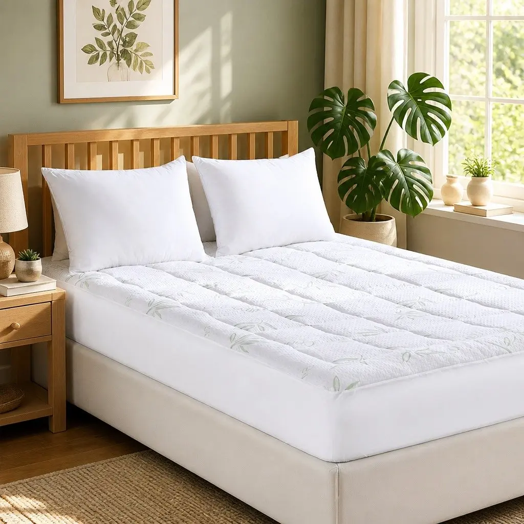 Mattress Topper Bamboo Pillowtop King Size Ultra Soft Cooling Fitted White