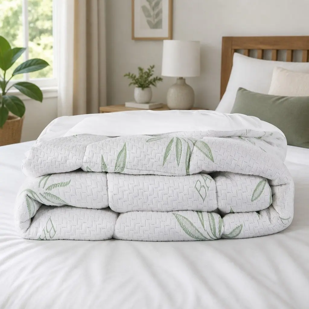 Bamboo Pillowtop Mattress Topper Queen Size Fitted Cooling White