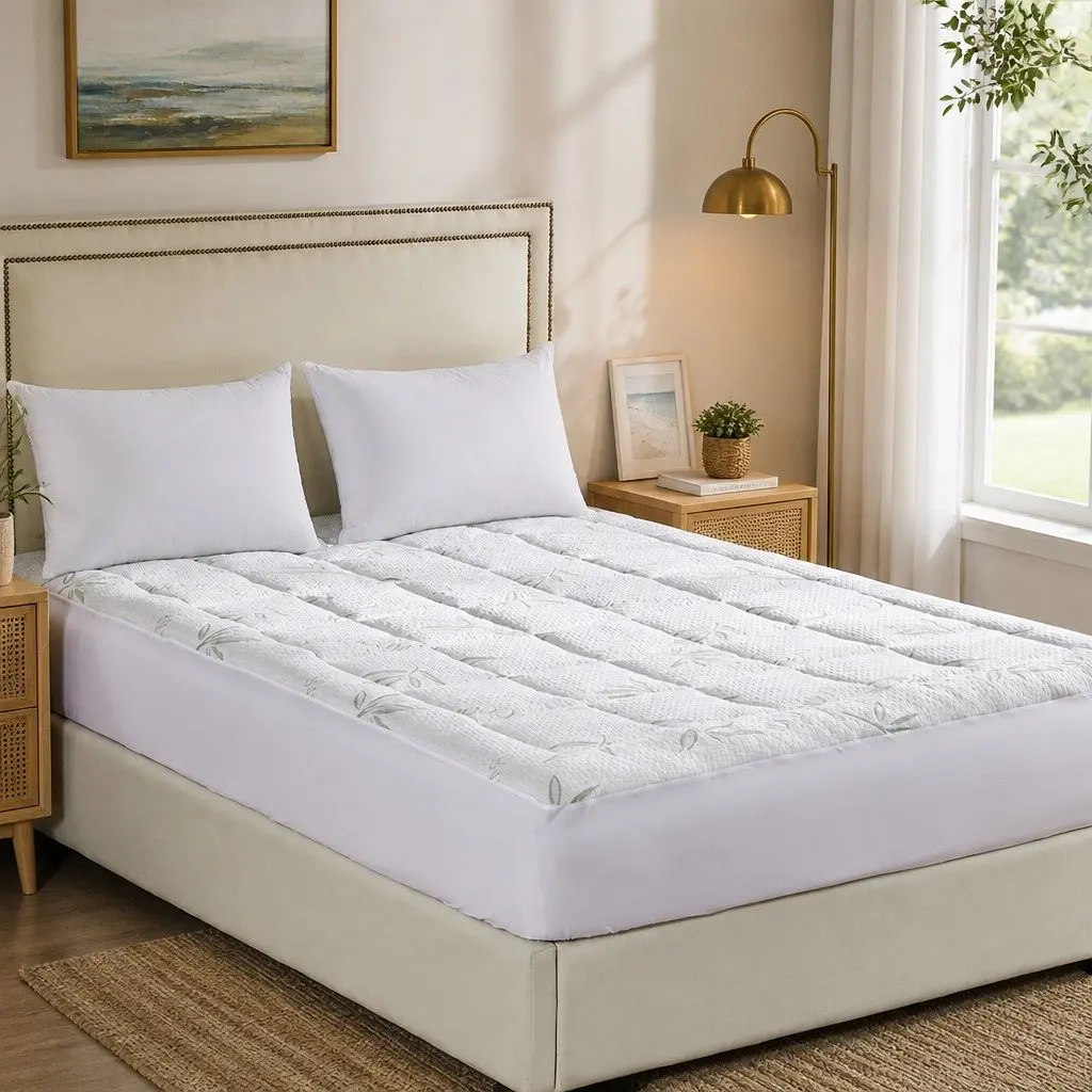 Single Bamboo Pillowtop Mattress Topper Fitted Cooling Protector Bedding
