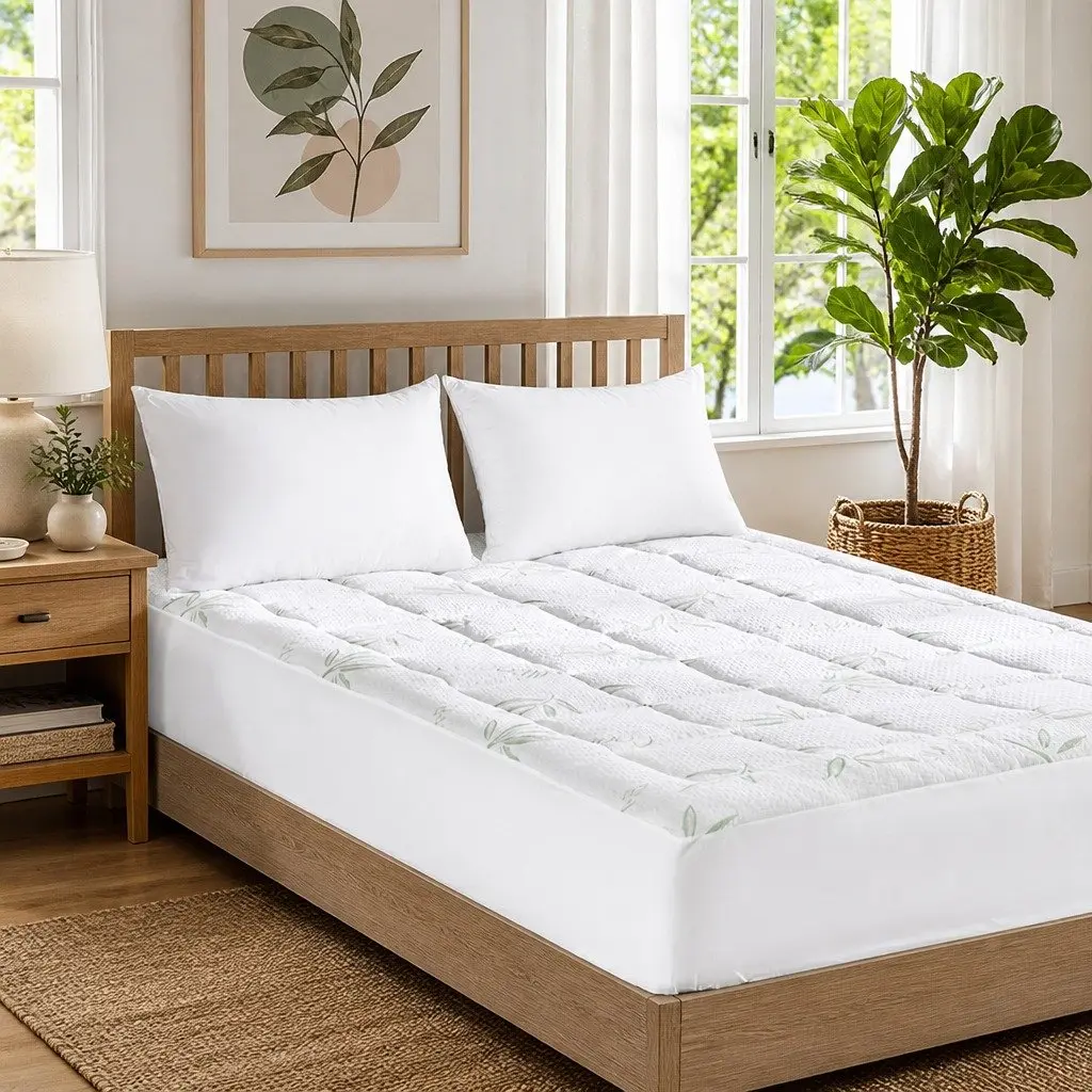 Single Bamboo Pillowtop Mattress Topper Fitted Cooling Protector Bedding