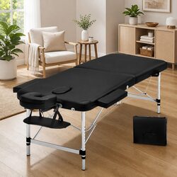 Massage Table 55cm Portable 2 Fold Aluminium Beauty Bed Therapy Black