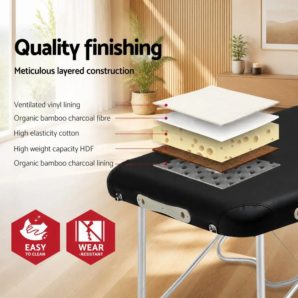 Massage Table Aluminium 70cm Portable Black 2 Fold