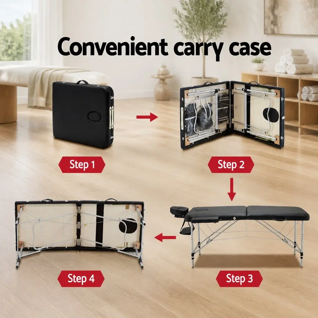 Portable Massage Table Aluminium 75cm Wide Black