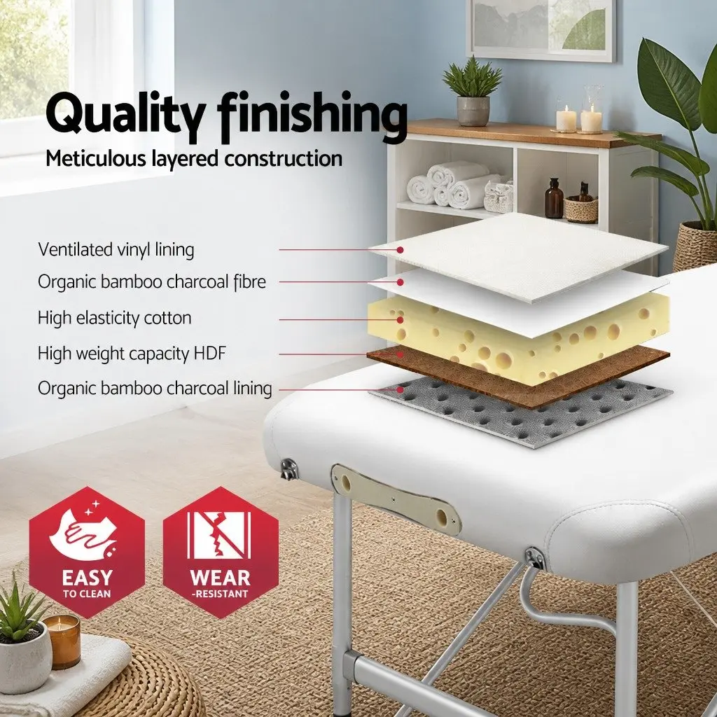 Portable Massage Table Aluminium 75cm White 2 Fold Adjustable Height