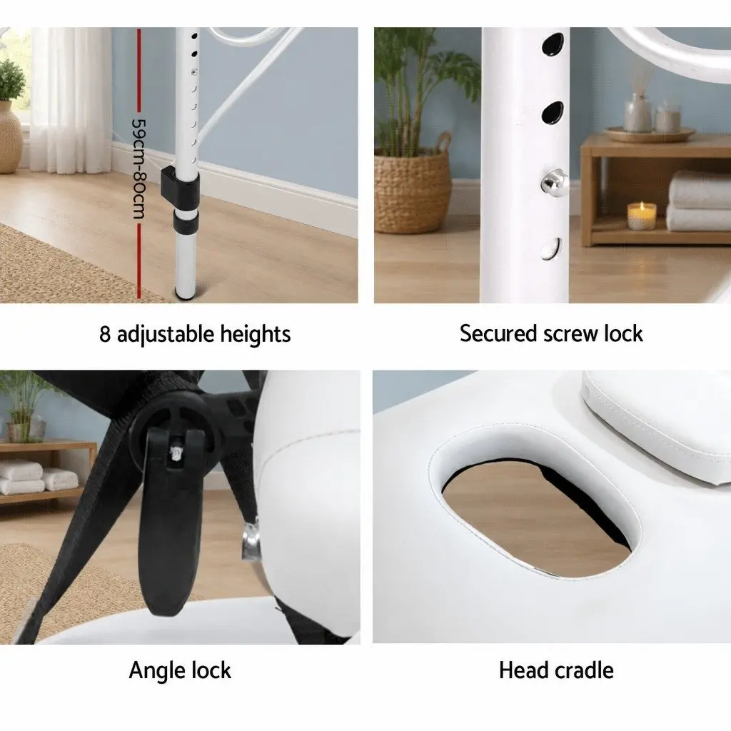 Portable Massage Table Aluminium 75cm White 2 Fold Adjustable Height
