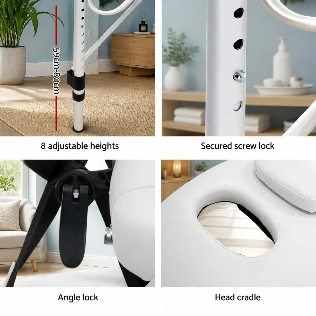 Portable Massage Table Aluminium 75cm White 2 Fold Adjustable Height