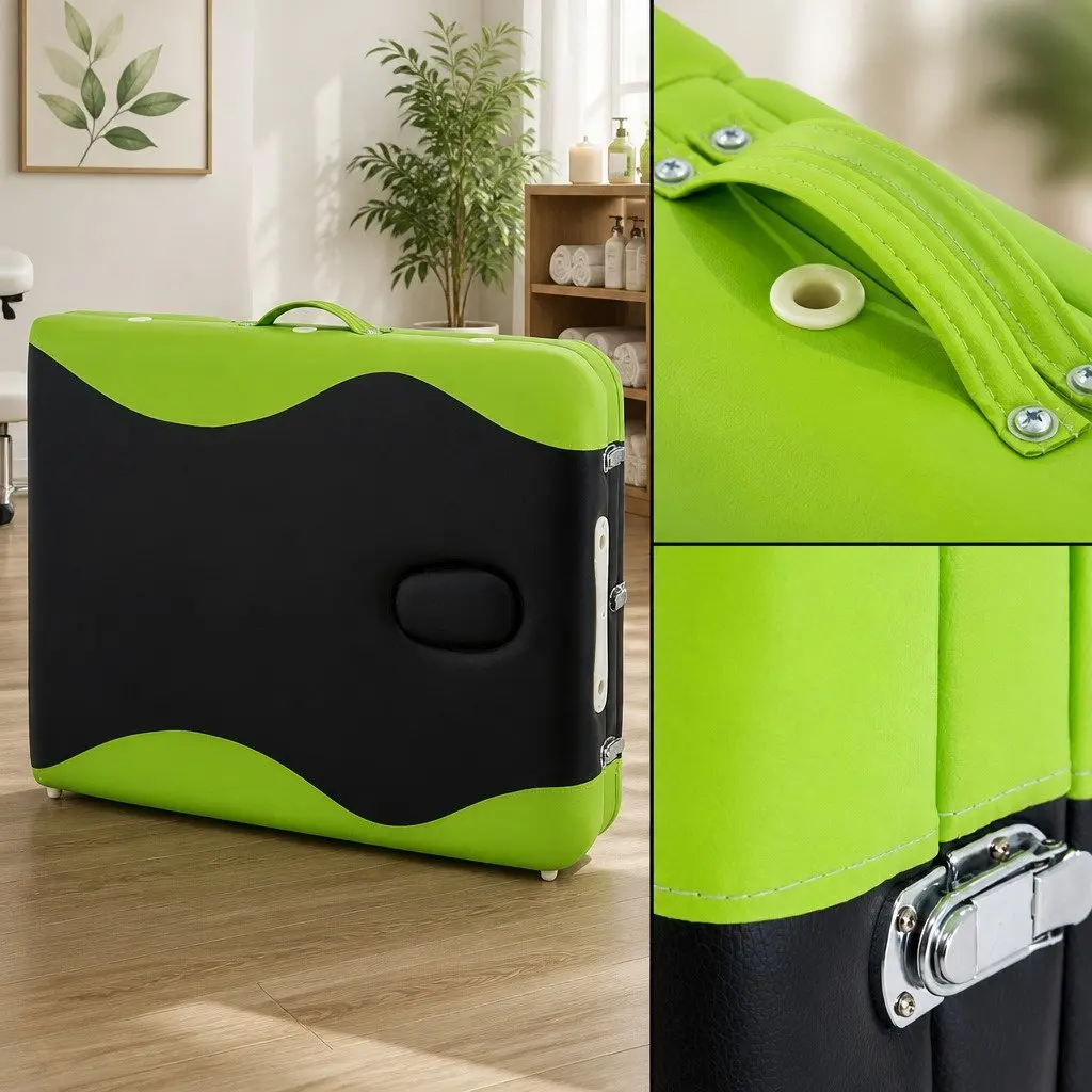 Portable Massage Table Aluminium 75cm Adjustable Height 3 Fold Black Green