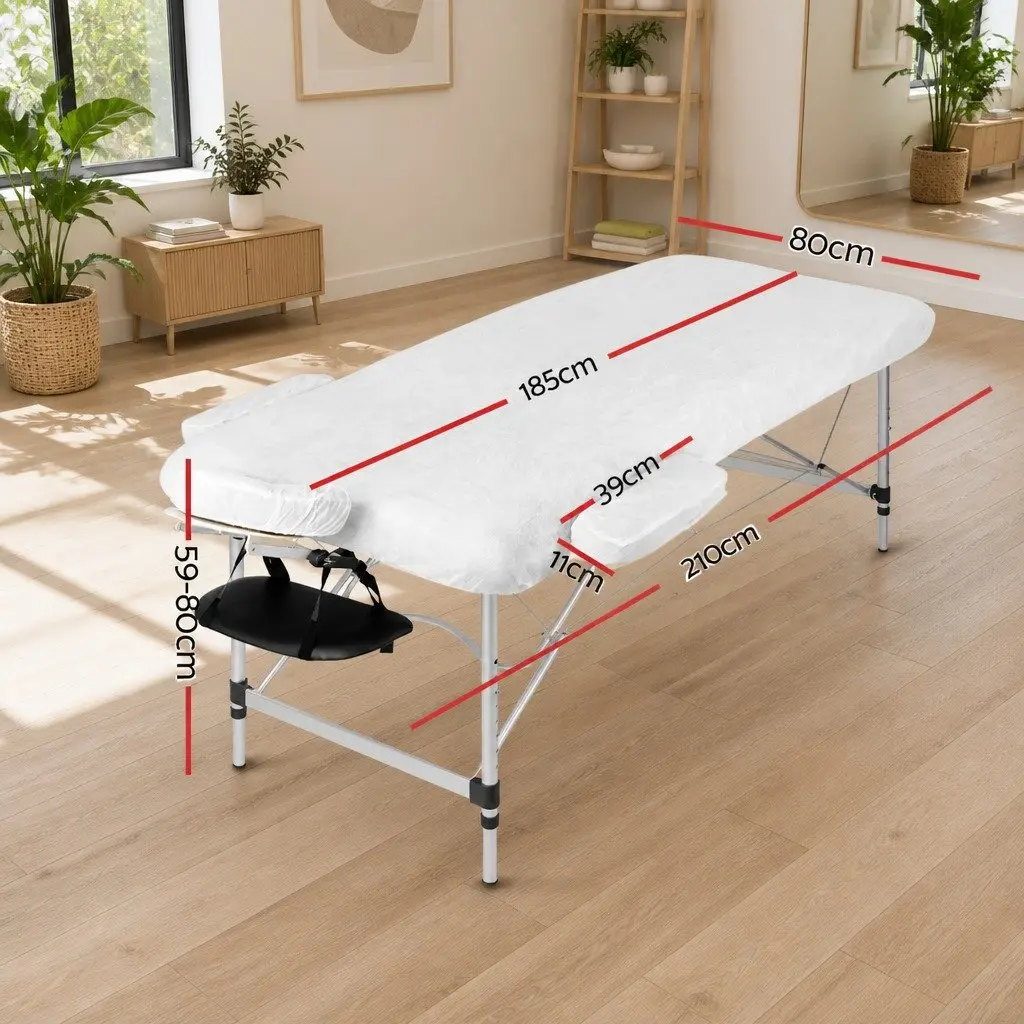 Portable Aluminium Massage Table Black 80cm 3 Fold with Adjustable Headrest and High Density Foam for Therapy Clinics Spas Home Use