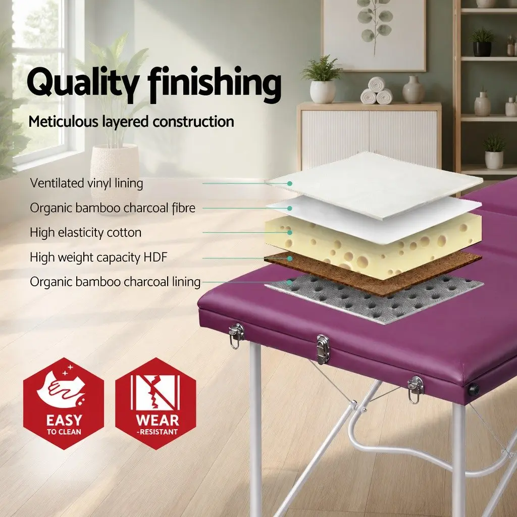 Massage Table Aluminium 75cm Wide 3 Fold Portable Violet