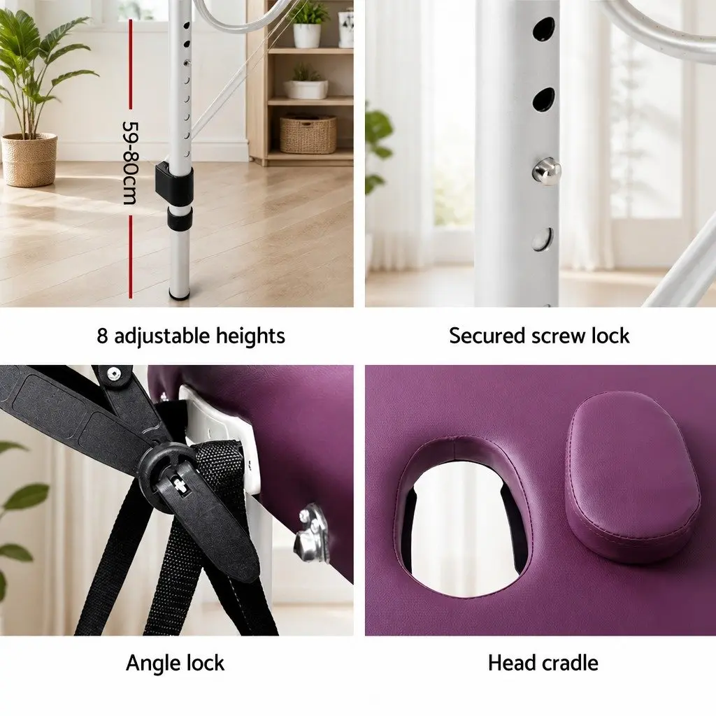 Massage Table Aluminium 75cm Wide 3 Fold Portable Violet