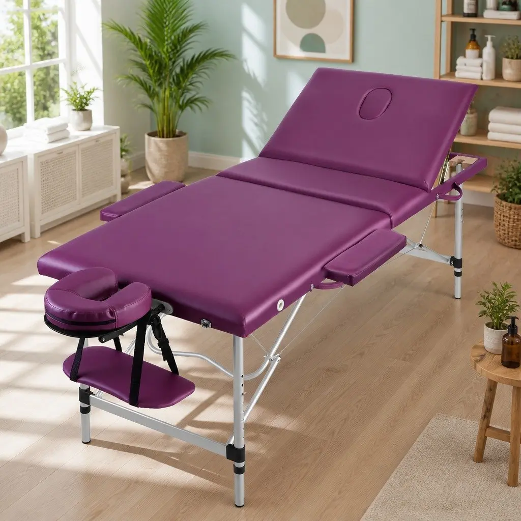 Massage Table Aluminium 75cm Wide 3 Fold Portable Violet